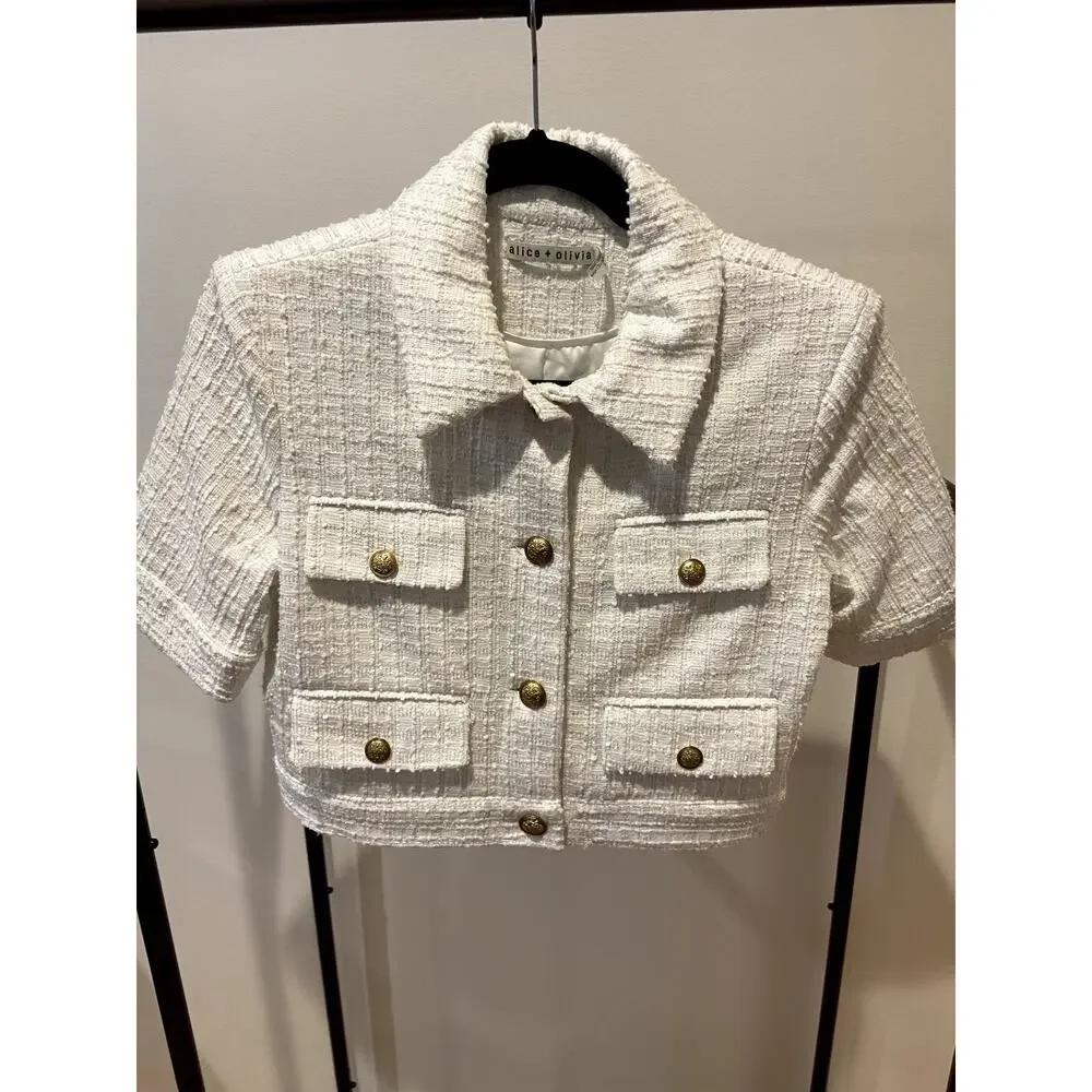 Alice and Olivia Elle Tweed Jacket Off White size 4 - Picture 3 of 7